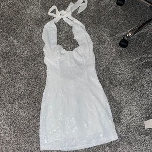 Lucy in the sky Lorie Sequin Halter Bodycon Dress in White